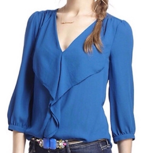 Anthropologie Tops - {Anthropologie | Maeve} Blue Ruffle Long Sleeve Blouse